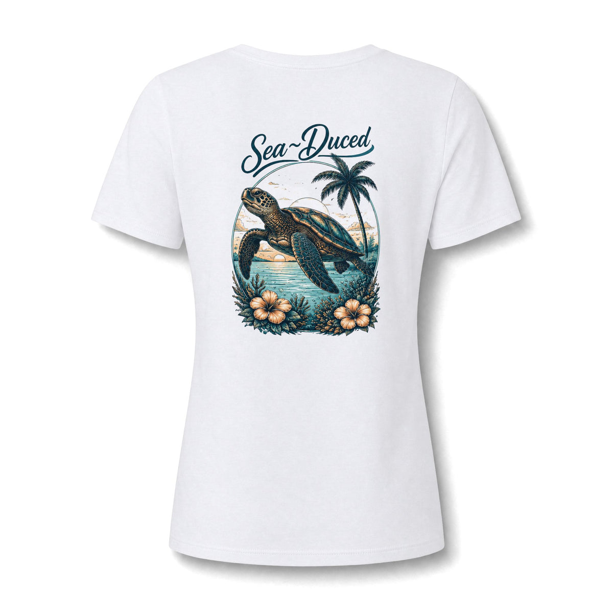 Sea-Duced Sea Turtle Women's V-Neck Tee
