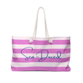 Sea-Duced Pink Striped Beach Tote Bag | Coastal Weekender & Travel Tote